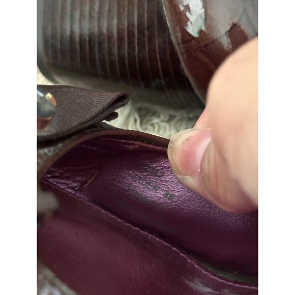 Coach Women's Brown Patent Leather JAYDEN PEEPTOE Wedge Pumps Heels Size 8 - Picture 5 of 13